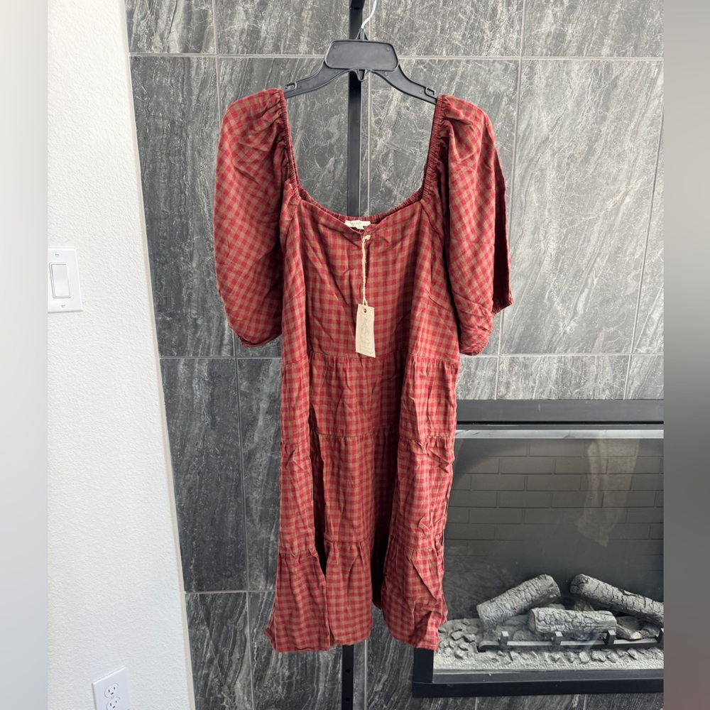 EASEL PLUS SIZE-GINGHAM PRINTED DRESS NWT